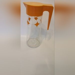 Starburst Glass Pitcher Tang Orange Anchor Hocking Flip Lid Vintage MCM 9”